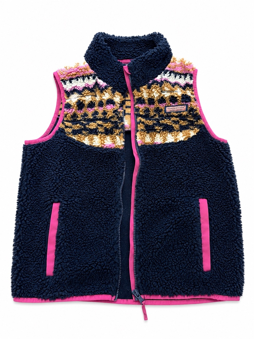 Vineyard Vines Kids SuperShep Sherpa Fleece Vest Youth Large 14 Navy Pink